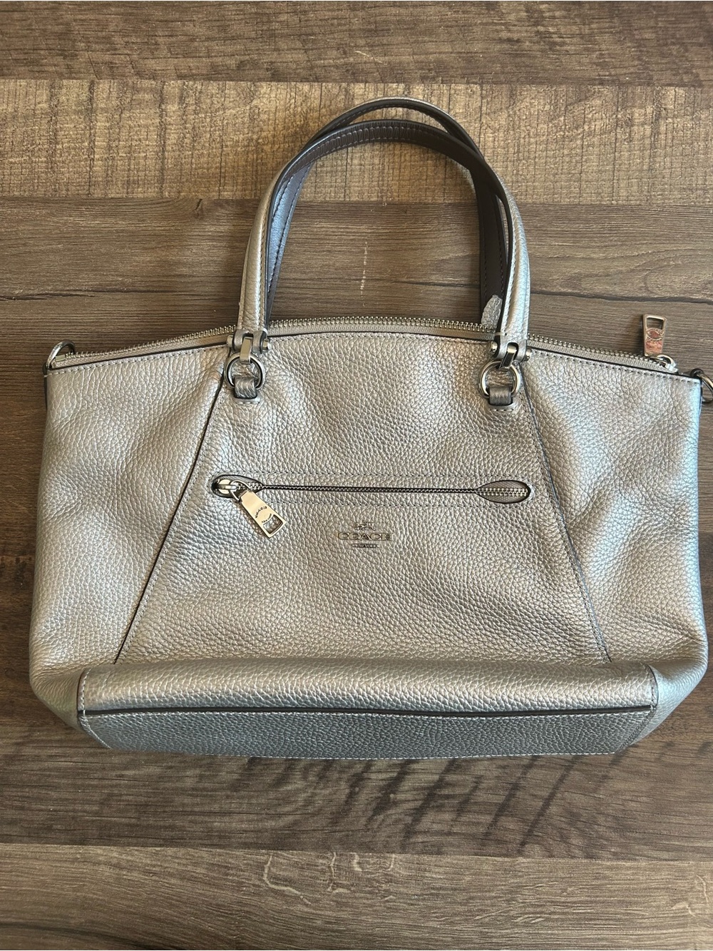 Coach Prairie Satchel in Metallic Platinum Pebbled Leather (Style F87686)